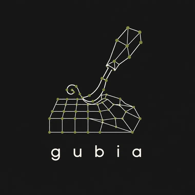 Gubia product mark, a carving chisel drawn as topology